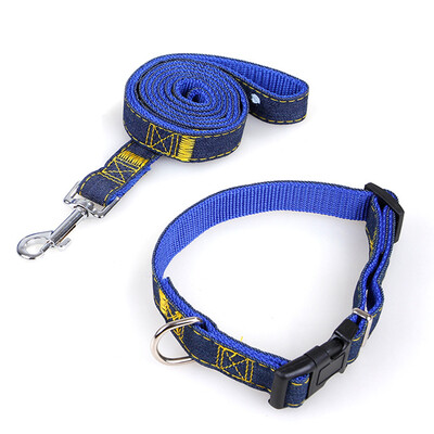 

2pcsSet Dog Collar & Leash for SmallMediumLarge Dogs Denim Pet Leash Belt Traction Rope 12m & Adjustable Collars for Daily Tra