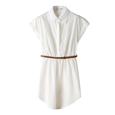 

Ladies Half Placket Sleeveless Belted Shirt Dress