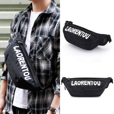 

Old man head LAORENTOU chest bag male shoulder bag fashion Messenger bag letter multi-function sports pockets tide JD8042060ZY17L1A black