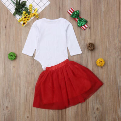 

My First Christmas Baby Girls Infant Outfit Romper Tutu Skirts Headband 3PCS Set