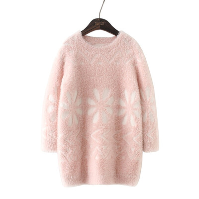 

4-14 Years Old Girls Long Sleeve O-Neck Pink Elegant Pullover Sweaters Dressy Deep Fall Winter Tops Loose Children Kids Clothes