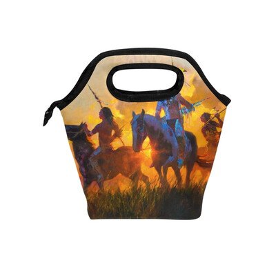 

Insulated Lunch Tote Bag American Native Travel Picnic Lunch Handbags Portable Zipper Lunch Bag Box