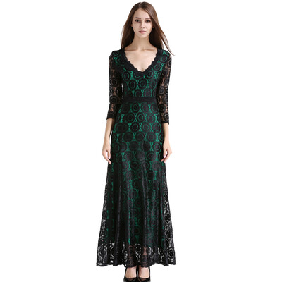 

Buenos Ninos Lace Long Evening Formal Party Cocktail Dress Deep v-neck Prom Gown Vestidos