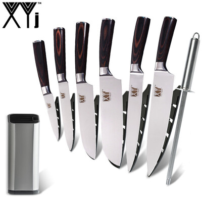 

XYJ japanese Kitchen Knives Sharpener Bar Imitation Damascus Pattern Stainless Steel Knife 8 inch Knife Holder