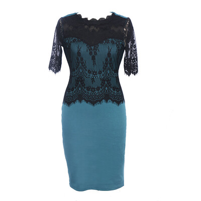 

New Style Fashion Lace Peplum Patchwork Party Club Bodycon Sexy Half Sleeve Plus Size Pencil Dress