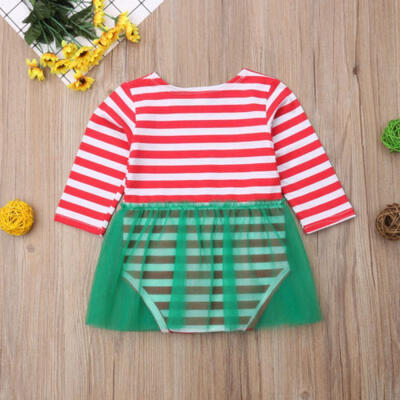 

UK Newborn Baby Girls Striped Romper Jumpsuit Bodysuit Lace Dress Outfit Clothes