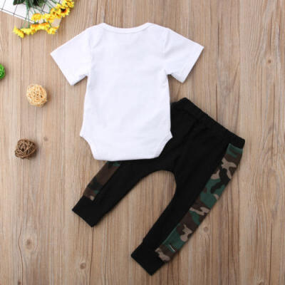 

Newborn Infant Baby Boy DADS WINGMAN Romper Sunsuit Camo Pants Clothes Outfits