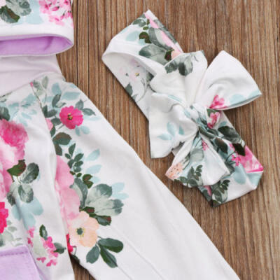 

UK Stock Newborn Baby Girls Floral Hooded Tops Pants 2Pcs Outfits Set Clothes