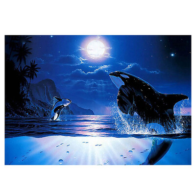 

UpperX DIY 5D Diamond Painting Moonlight ocean Dolphin Diamond Mosaic Cross Stitch Diamond Embroidery Full Rhinestones Xmas Gift