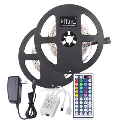

HML 2pcs x 5M 24W RGB 2835 300 LED Strip Light with IR 44 Keys Remote Control AdapterUS Plug