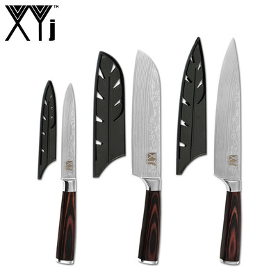 

XYj Stainless Steel 3pcs Knives Damascus Pattern Blade Knife Covers For Free Kitchen Tools