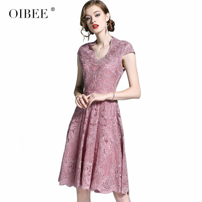 

OIBEE2018 summer new ladies wind dress summer V-neck large swing long lace dress skirt