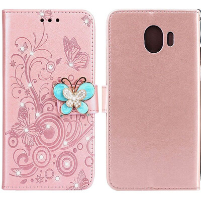 

MOONCASE Samsung Galaxy J4 Butterfly Rhinestone Embossed Leather Case - Rose Gold