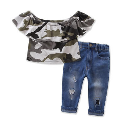 

Toddler Kids Girls Short Sleeve Camo Tops Jeans Pants Leggings Outfits Clothes