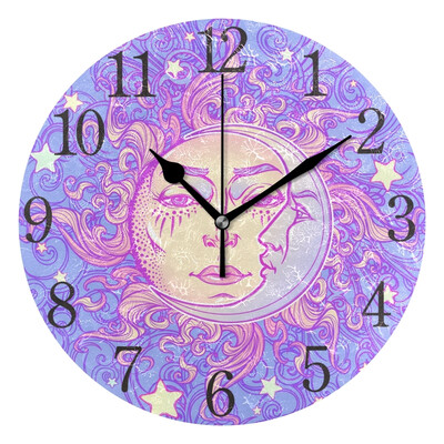 

Wall Clock Fairytale Style Sun With Human Face Round Wall Clock Arabic Numerals Design