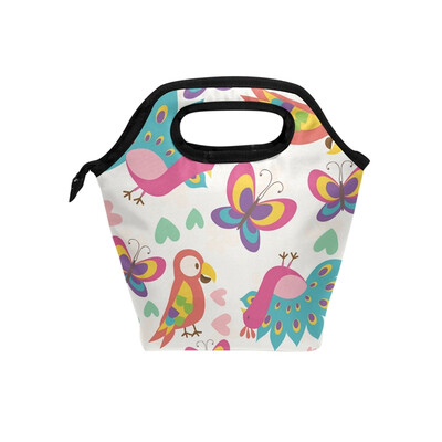

Lunch Bag Butterfly And Bird Tote Travel Picnic Insulated Handbags Portable Zipper Lunch Bag Box