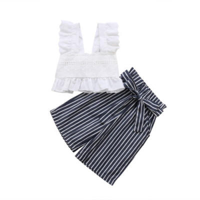 

Fashion Lace Toddler Kids Baby Girl Striped Crop Tops Long Pants Outfits Clothes