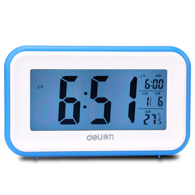 

DELI Multifuctional Electronic Clock with Large Screen , Night Light and Temperature--White,Blue