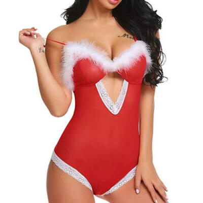 

Christmas Underwear Women Sexy Lingerie Red Babydoll Dress Sleepwear Costume XL