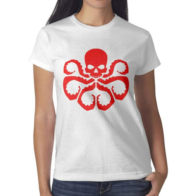 

Red Walking Octopus Art Young Women White Tshirt Cotton Leisure T-Shirts