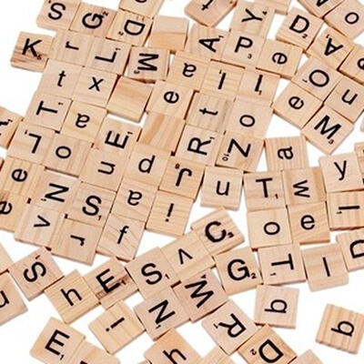 

100 WOOD SCRABBLE TILES WOODEN BLACK LETTERS BOARD CRAFTS GENUINE NEW