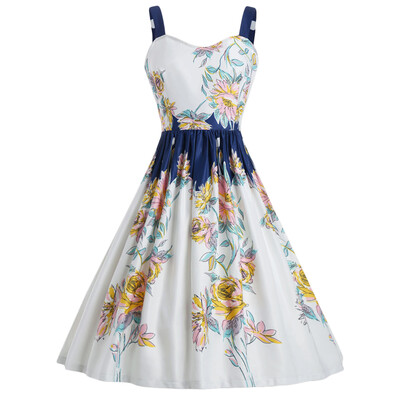 

Floral Spaghetic Strap Vintage Party Dress