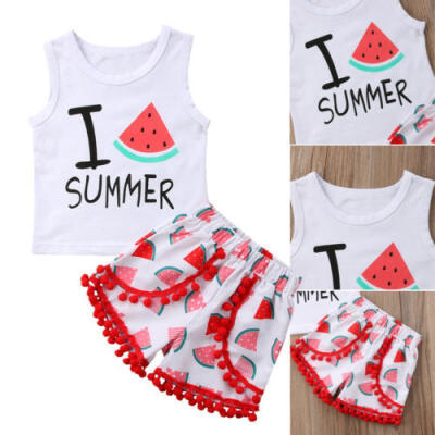 

Toddler Kids Girl Sunshine Vest TopStriped Short Pants 2PCS Clothes Outfit Set