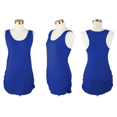 

Womens Sleeveless Tops Basic Cami Tank Top Racer Back Long T-Shirts Side Shirring