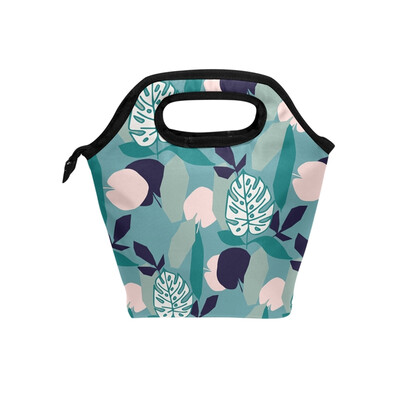 

Lunch Bag Tote Bag Pink Green Leaves Travel Picnic Organizer Lunch Holder Handbags Lunch Bag Box
