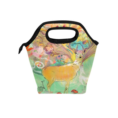 

Insulated Lunch Tote Bag Deer Painting Travel Picnic Lunch Handbags Portable Zipper Lunch Bag Box
