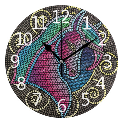 

Wall Clock Unicorn Mosaic Round Wall Clock Arabic Numerals Design