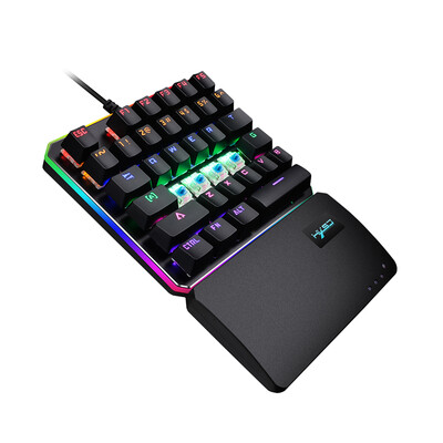 

HXSJ V200 Keyboard 8 Backlit Mode Green Axis 35Keys Single One Hand Gaming Mechanical Mini USB Wired Keypad for PUBG LOL Gamer
