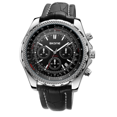 

SKONE 9500EG Watch Men Brand Quartz PU Strap Daily Waterproof Round Dial Wrist Fashion Business Watch Relogio Masculino