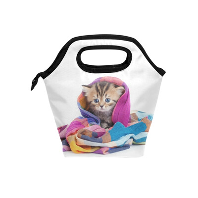 

Insulated Lunch Tote Bag Scarf Cat Travel Picnic Lunch Handbags Portable Zipper Lunch Bag Box