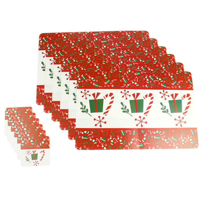 

UpperX 12PcsSet Christmas Tableware Placemats Coaster Xmas Party Supplies Gift