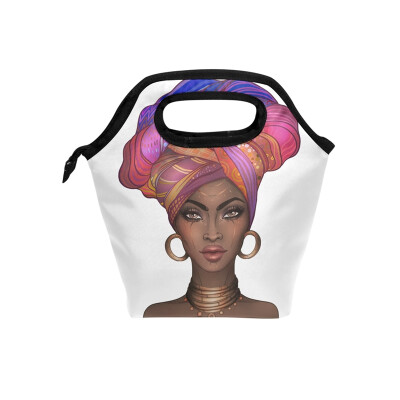 

Lunch Tote Bag African American Women Travel Picnic Insulated Lunch Handbags Portable Zipper Lunch Bag Box