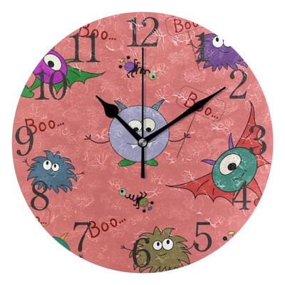 

Wall Clock Arabic Numerals Design Cartoon Monsters Round