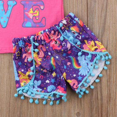 

Kids Baby Girls Tassels Unicorn Cotton Top T-shirt Shorts Outfits Clothes Summer