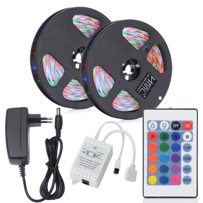 

HML 2pcs x 5M 24W Waterproof RGB 2835 SMD 300 LED Strip Light with IR 24 Keys Remote Control DC AdapterEU Plug