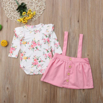 

Children Baby Girls Autumn Fall Princess Floral Suspender Skirts Dress Outfits