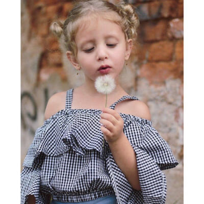 

Pretty Kids Baby Girl Off-shoulder Plaids Tops Short Pants Summer Casual Clothes