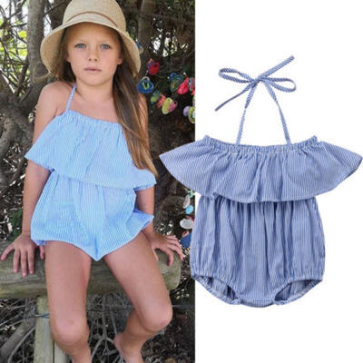 

Summer Toddler Kid Baby Girl Stripe Off Shoulder Romper Jumpsuit Playsuit 1-7Yrs