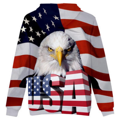 

Mens USA Flag Hoodie Hawk Head Hoody Jacket Sweatshirt 3D Jumper Top Sweat Coat