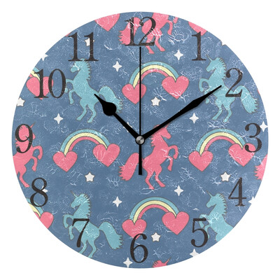 

Wall Clock Rainbows Hearts Unicorns And Stars Round Wall Clock Arabic Numerals Design