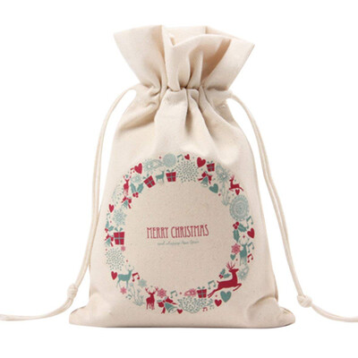 

UpperX Canvas Christmas Santa Sack Gift for Kids Drawstring Bag for Storage Use Candies Decor 2Piece A LotBeige-Small Wreath