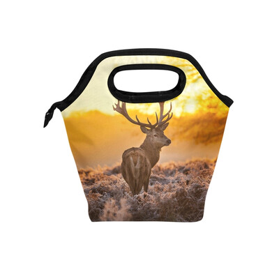 

Insulated Lunch Tote Bag Sunset Deer Travel Picnic Lunch Handbags Portable Zipper Lunch Bag Box
