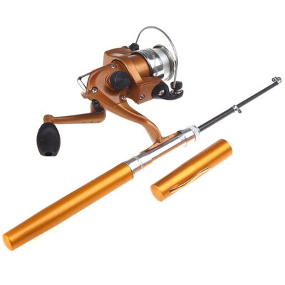 

Mini Aluminum Pocket Pen Fishing Rod Pole Reel Golden