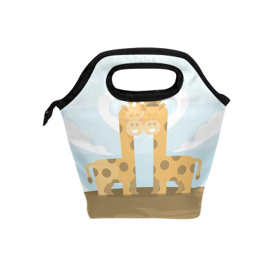 

Lunch Bag Giraffe Couple Tote Travel Picnic Insulated Handbags Portable Zipper Lunch Bag Box