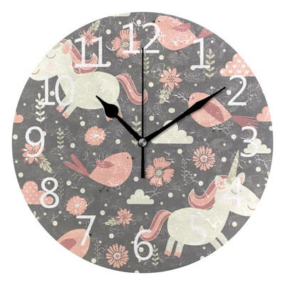 

Wall Clock Cute Unicorns Round Wall Clock Arabic Numerals Design