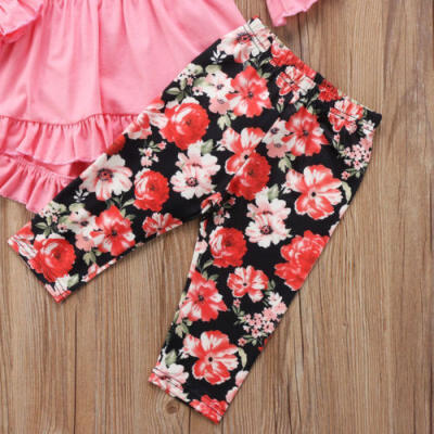 

UK Toddler Kids Girls Layered Dress Tops Floral Pants Leggings Outfits 2Pcs Set